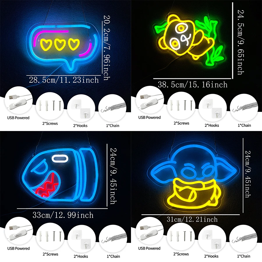 Letrero de neón LED de animación, decoración de luz de pared con icono de  dibujos animados,, image size:900x900