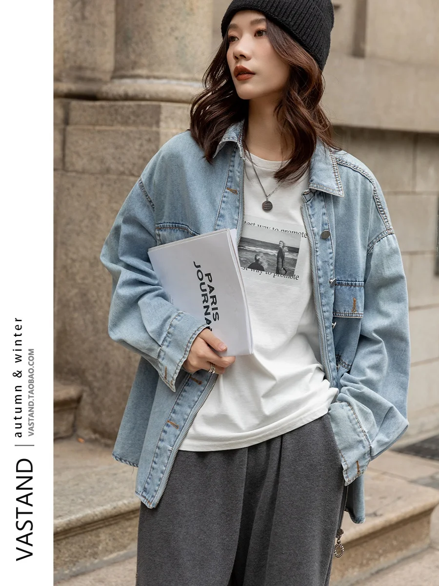 

Women's Denim Shirt Long Sleeve Base Layer Inner Wear Spring Season Fashion Small Size High Quality Design Collar Button up