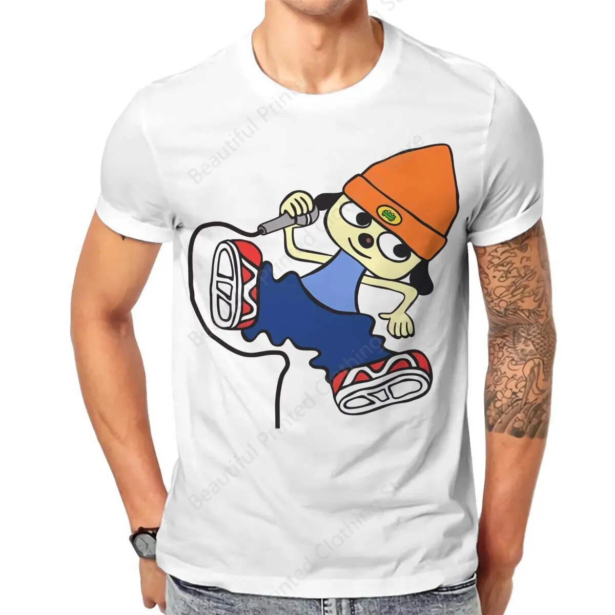 Parappa The Rapper Rap Mens T-Shirt Funny Printing T-ShirtsO-Neck Breathable Tee Cotton Fun Tees