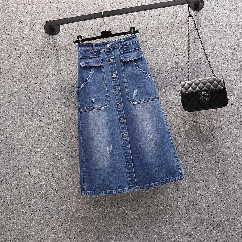 EHQAXIN – jupes en Denim décontractées pour femmes, jupes d'été, amples, boutons, taille haute, poches, nouvelle collection 2022, L-4XL