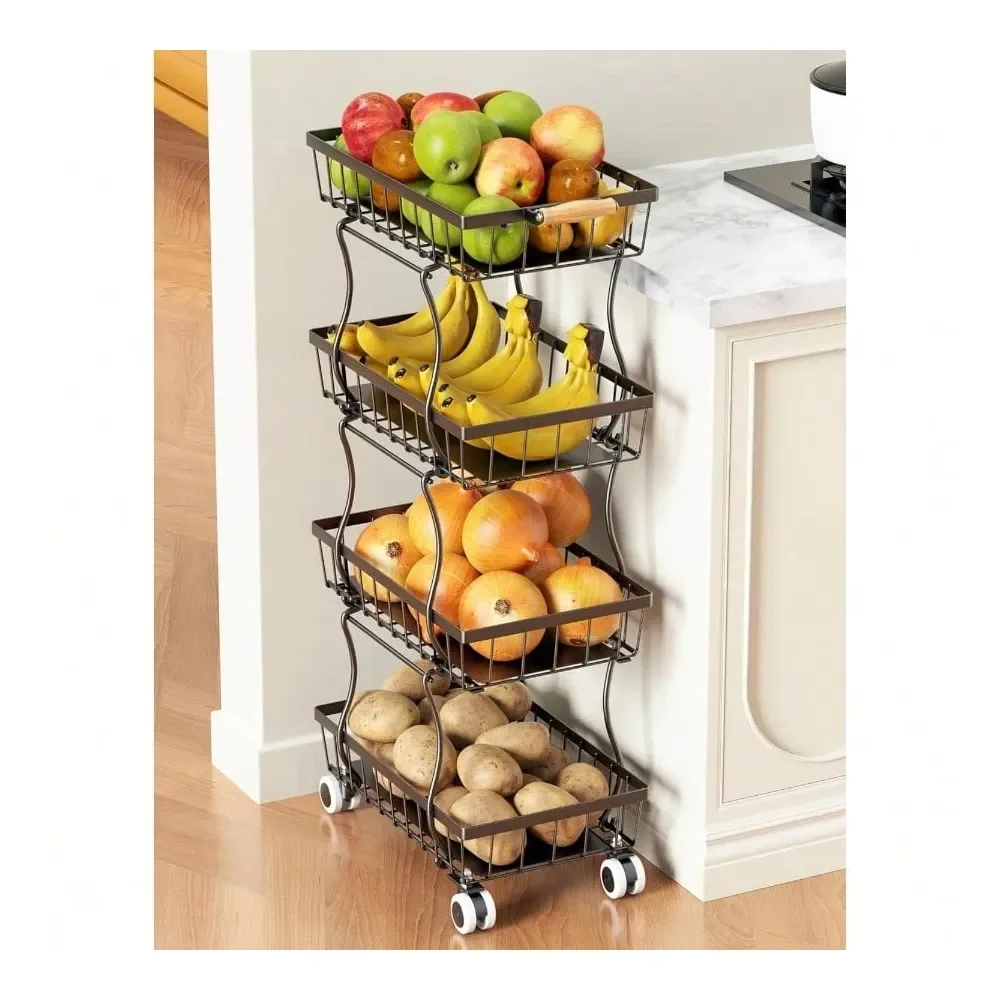 

Kitchen Island And Cart Kitchen OrganizersBasket, 4 Tier Small Kitchen Organizer And Storage Cart On Wheels, Rolling Pantry Snac