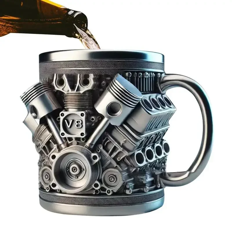 

V8 Engines Stainless Steel Coffee Mug Creative Resin Water Cup Funny V6 Engines Wine Cup Coffee Cup Water Container Accessories