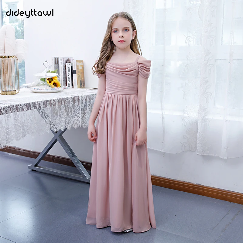 Dideyttawl Chiffon Off The Shoulder Flower Girl Dresses Pleated Elegant Junior Bridesmaid Dress Kid Birthday Pageant Party Gowns