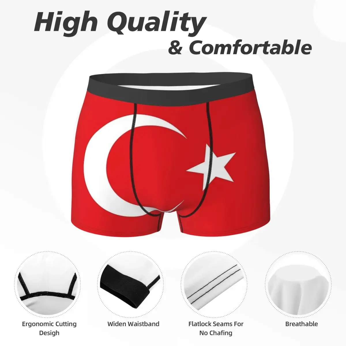 República da Turquia Bandeira roupas íntimas para homens, cuecas masculinas, calcinhas confortáveis, shorts, presentes de namorado, 16