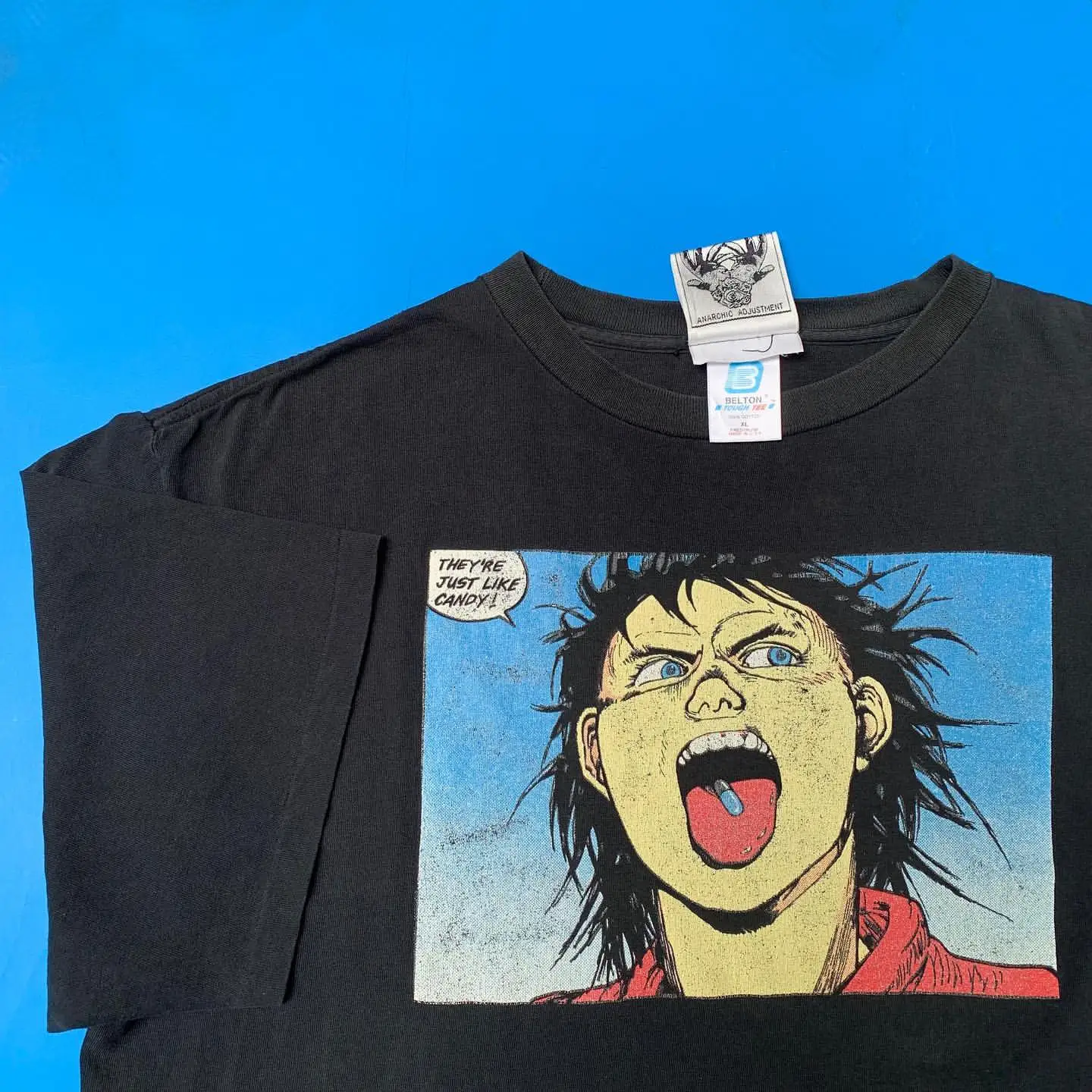 Bright Warrior Anime Print Off Shoulder Tee Japanese Style Half Sleeve Trendy Streetwear Unisex Daily Tees