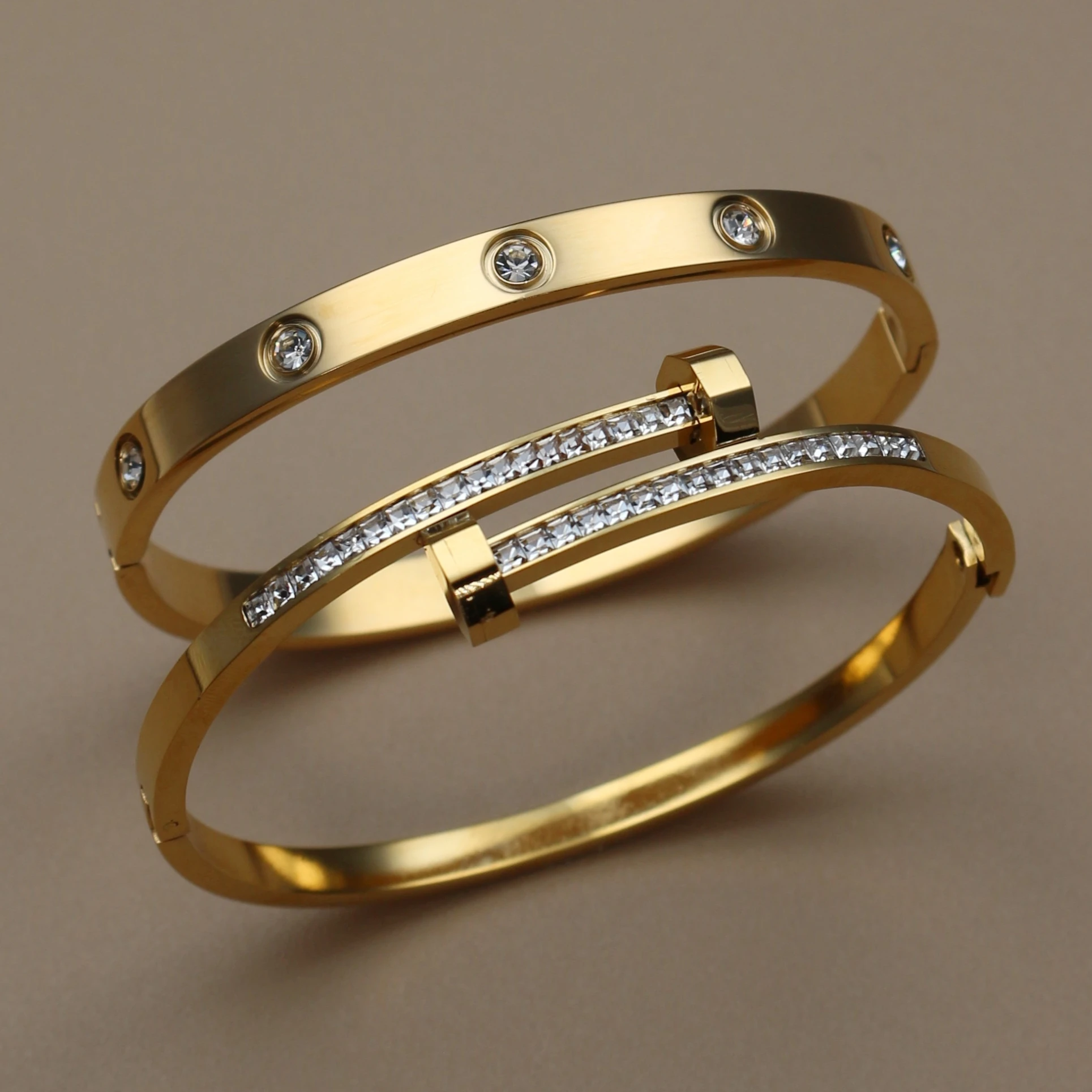 02Fashion Cross Crystal Design Stainless Steel Gold Color Stacking Bracelet Women's Jewellery Bangle For Daily Wear Party Gifts. view 4