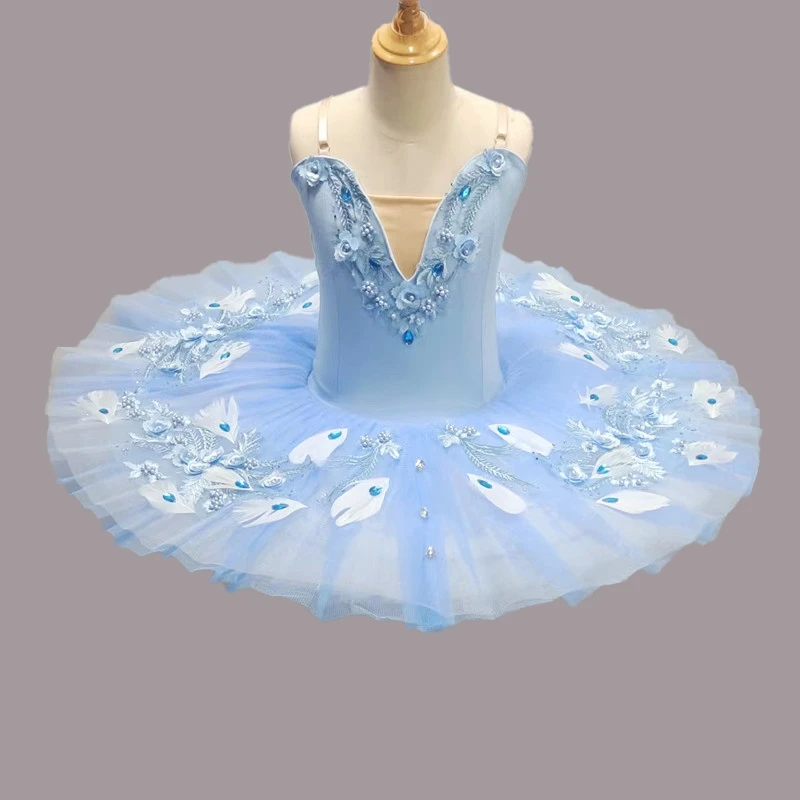 Professional Blue Feather Ballet Dress Girls Stage Tutu Skirts Ballet Leotard  Dance Wear Swan Dancing Costumes Dresses For Prom