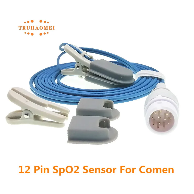 For Comen SpO2 Sensor Reusable 12 Pin Adult Pediatric Neonates Vet Clip Patient Monitoring C60 Star 8000 SAO2 Probe