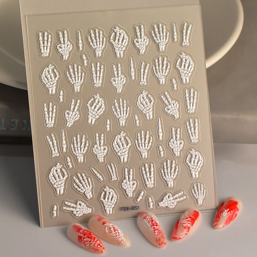 Punk Skeleton Hand Nail Sticker Adhesive Nail Sticker Skull Nail Art Decoration Decals Design FEB-853