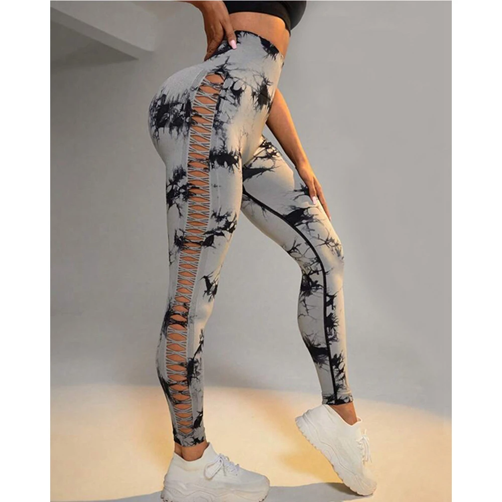 

Women Fashion Tie Dye High Waist Skinny Pants Gym Fitness Outfits Hollow Out Work Out Pants Summer Sporty Femme Yoga Pants y2k