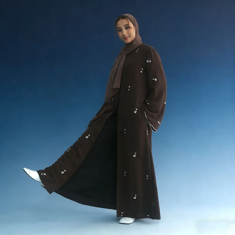 Zestaw: Eid Djellaba, haftowane abaje, hidżab, sukienka, odzież muzułmańska, Dubaj, Turcja, kaftan, kimono, kardigan, Ramadan, jalabiya, skromna odzież islamska