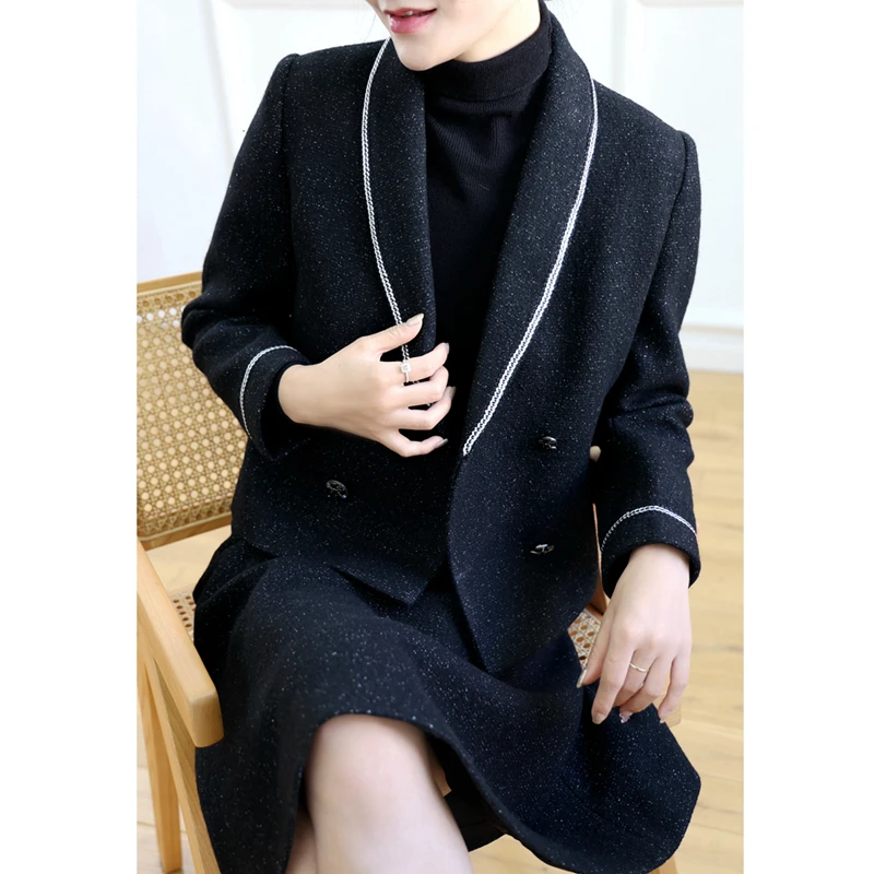 

Костюмный комплект с юбкой А-силуэта выше колена и пиджаком из шерсти с высокой талией TZ073: Изысканный французский ансамбль для модных женщин