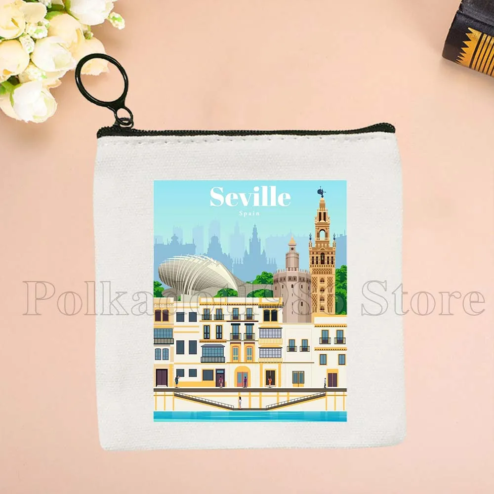 Montreal Mumbai Munich New Delhi Osaka Oslo Petra Prague Quebec Rejkjavik Riga Print Canvas Coin Purse Key Case Bag Wallet Pouch #3