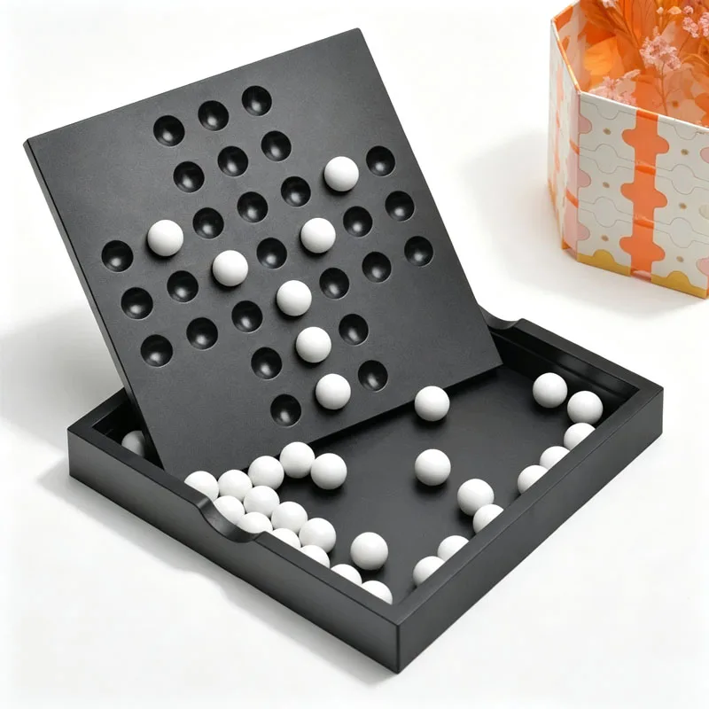 Europe Classic Single Chess Peg Solitaire Educational Strategy Board Games for Adults & Teenager Family Travel Party Fun