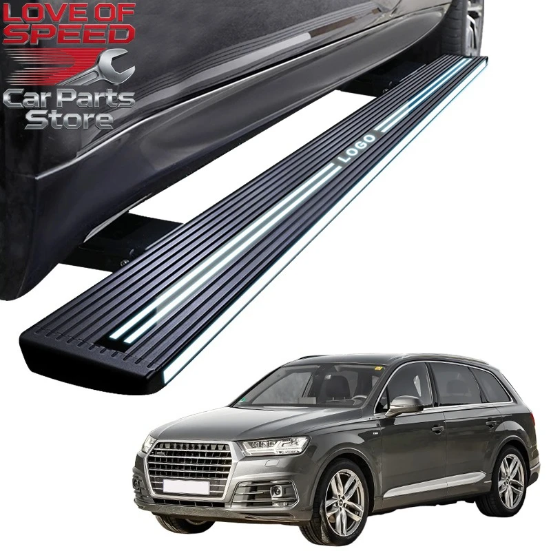 

Новинка 2026 года: Водонепроницаемые автоматические выдвижные пороги с двойной подсветкой из алюминия для Audi Q7 2003-2015, 2016-2019