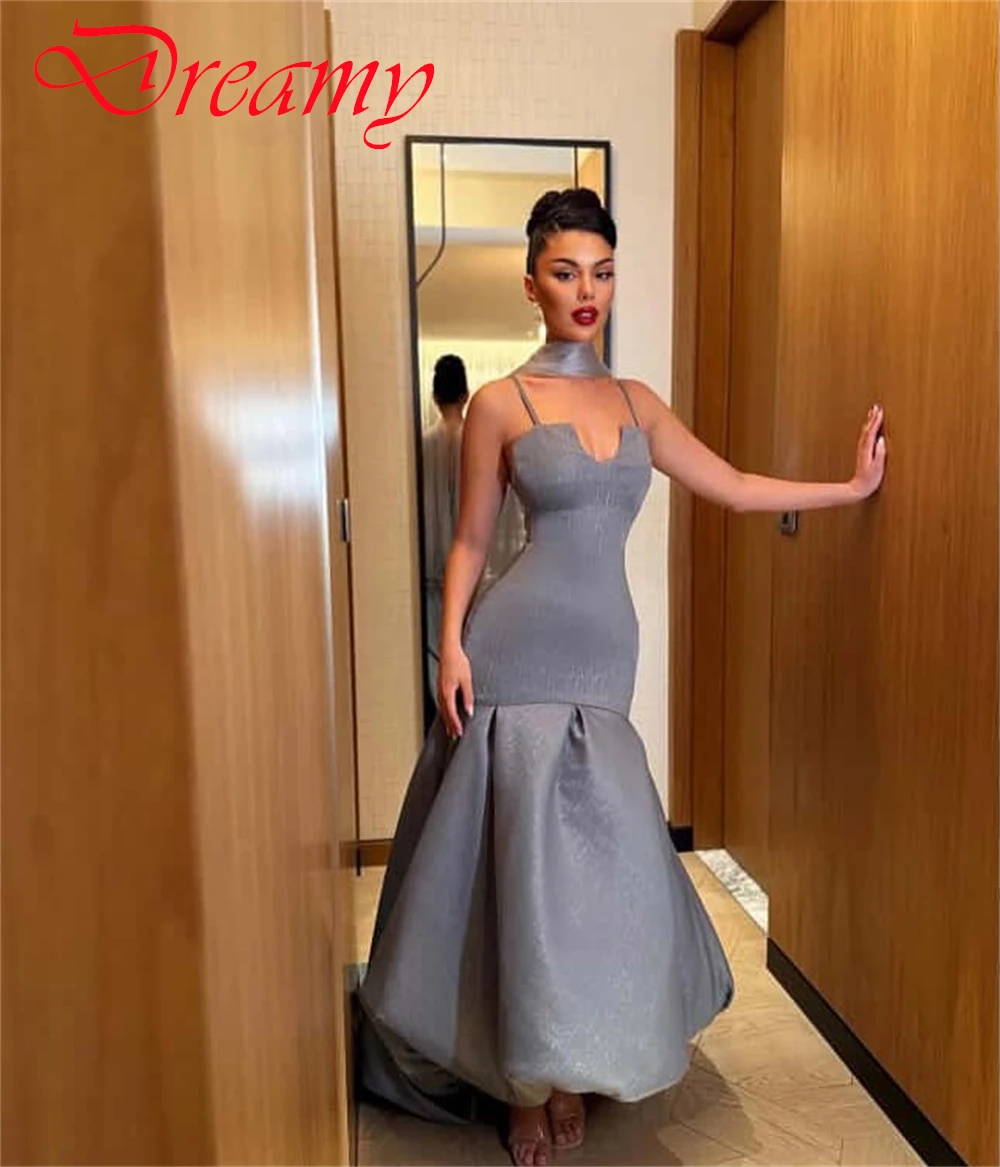 Customized Exquisite silver Satin Evening Dress Delicate Strapless Spaghetti Straps Cocktail Dress Modern Special Occasion Gowns