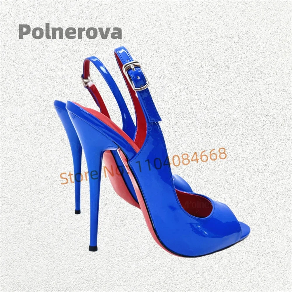 Женские сандалии из лакированной кожи с открытым носком 16/14 см, синие туфли-лодочки на шпильке с открытым носком, пикантная обувь для косплея, вечерние туфли
