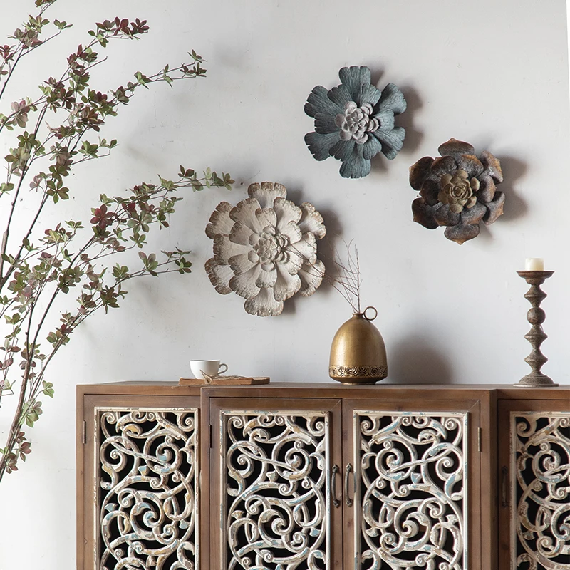 Farmhouse retro iron flower sculpture 3D wall hanging metal art sculpture imitation old wall decoration