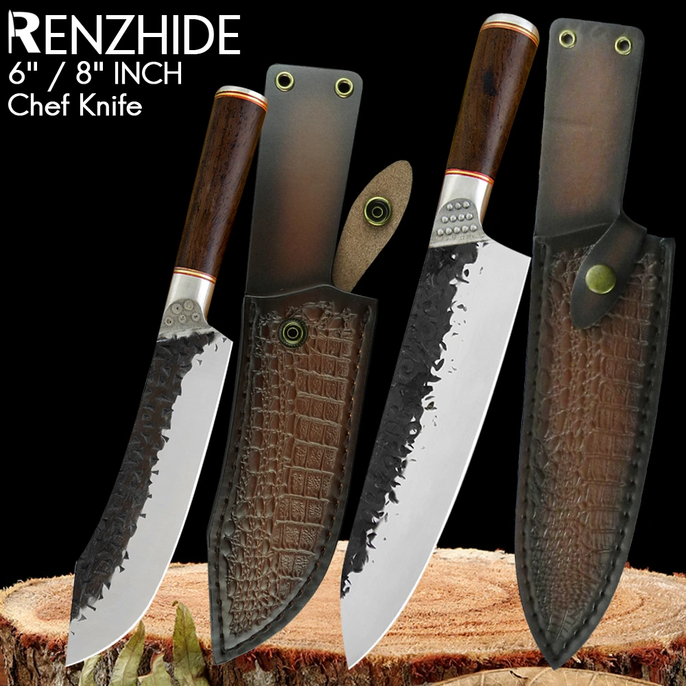 RZD Kitchen Chef Knives Set Stainless Steel 5cr15mov Slicing Meat Splitting Knife Cover Sheath Cooking Camping Tool Accessory