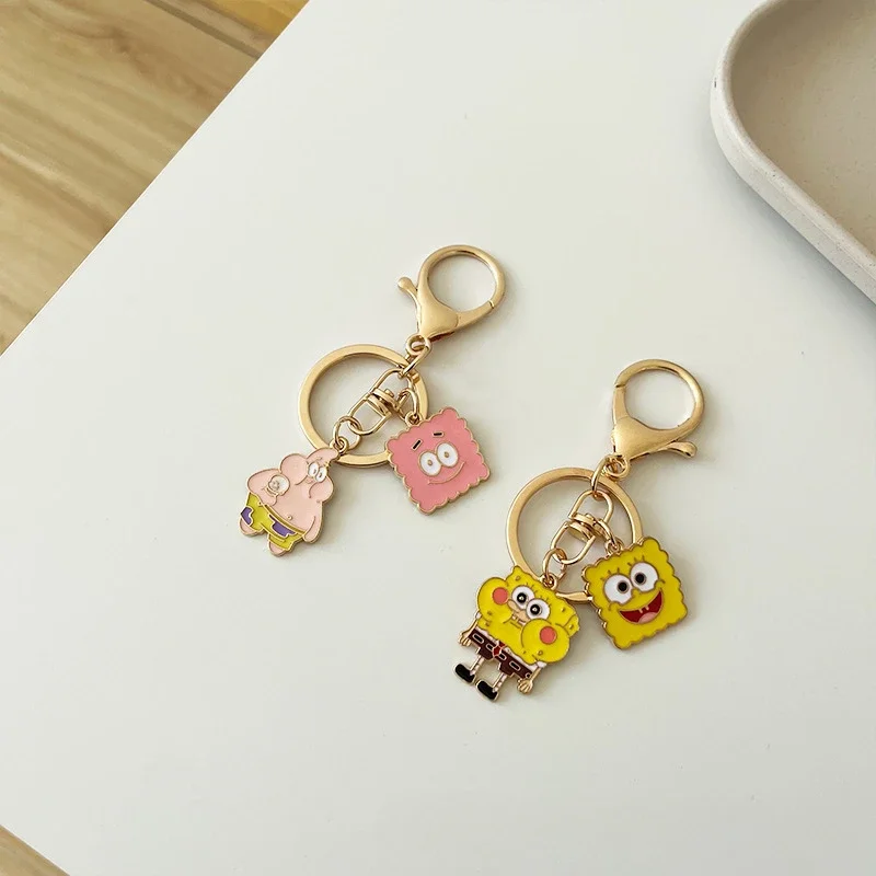 Kawaii Anime Spongebobed Patrick Star Squidward Tentacles Krabs Boss metal Keychain Bag Pendant  Accessories holiday gift