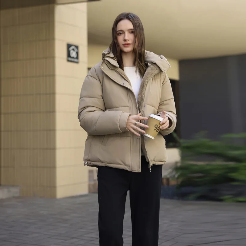 

Down cotton-padded jacket for women's short fake two-piece hooded splicing bread jacket jacket