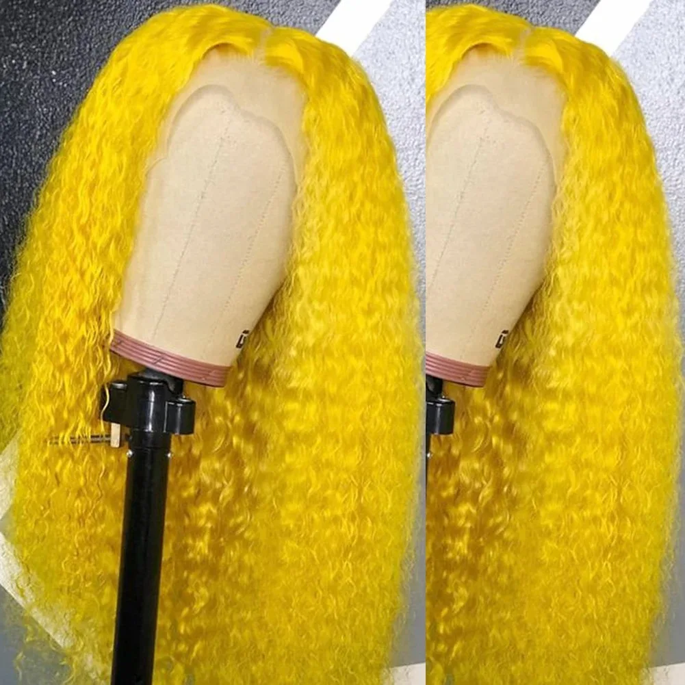 

Желтый парик 13x4 HD вьющиеся парики Свободные глубокие волны Фронтальный парик Волна воды Бесклеевой предварительно выщипанный синтетический ежедневный косплей Готовый к ношению