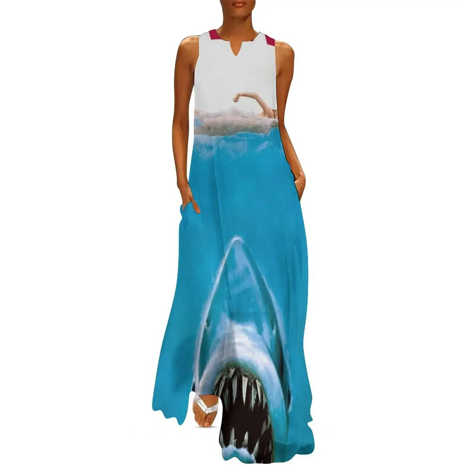 

Shark Attack The Diver On Beach Poster Long Dress dress dresses bandage dress Long veiled dresses