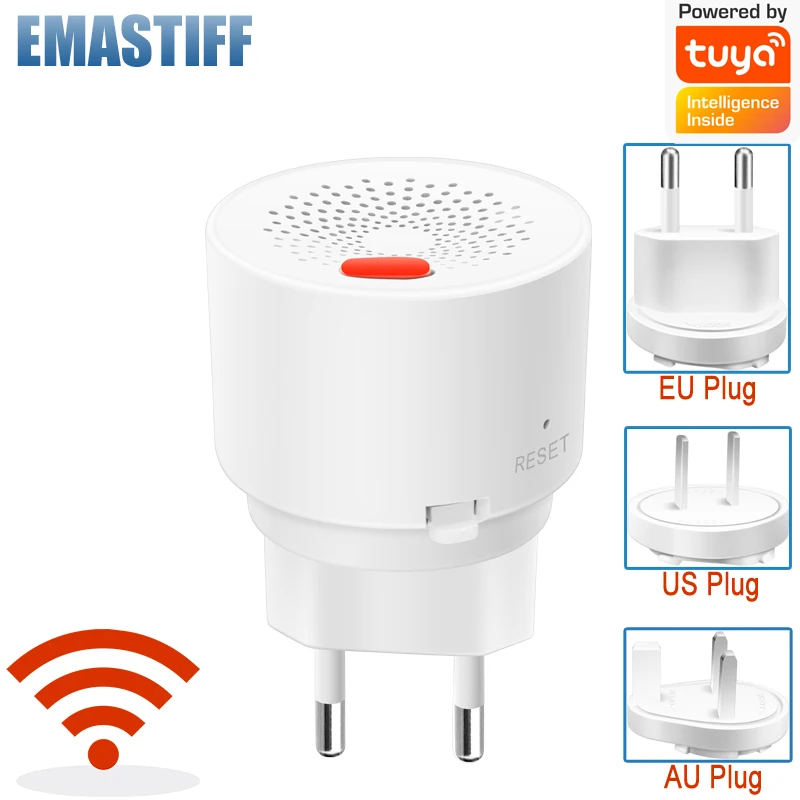 Sensor de Gas Natural WiFi para el Hogar (UE/EE. UU./Reino Unido), Detector de Fugas de Gas Combustible, Gas de Carbón, GLP, Alarma de Seguridad contra Incendios, Compatible con Tuya Smart