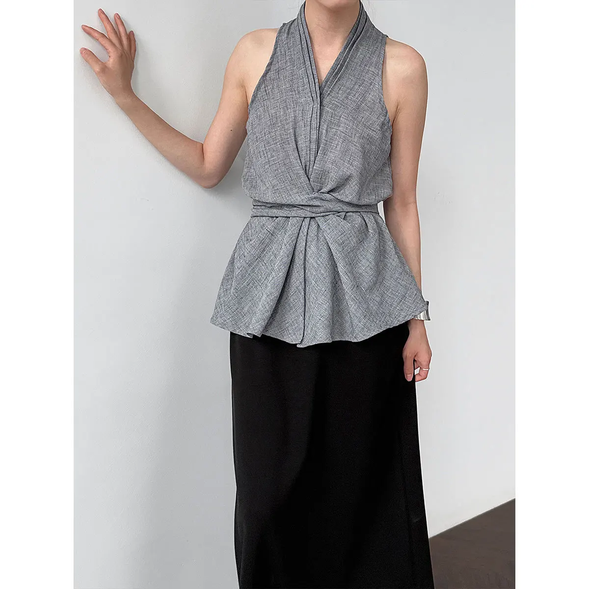 

Halter Cross Tie Waist Shirt Women Summer V-neck Elegant Vest Camisole Tops