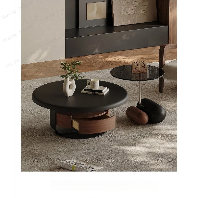 Medieval style coffee table combination round light luxury high-end Italian living room household small apartment retro