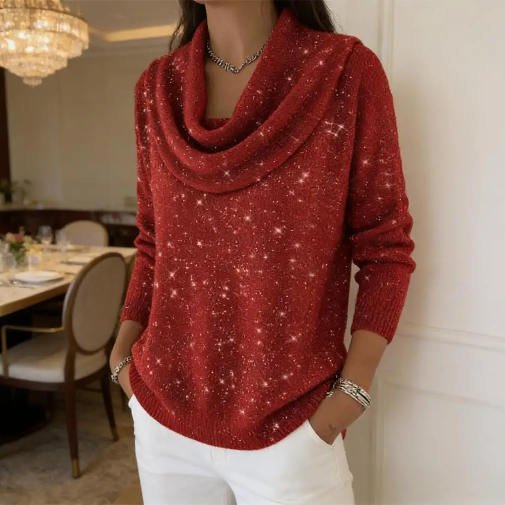 

Swing Collar Women Shirt Shiny Rhinestones Pullover Tops Loose Fit Solid Color Flash Casual Blouse Basic Solid Color Top 80%