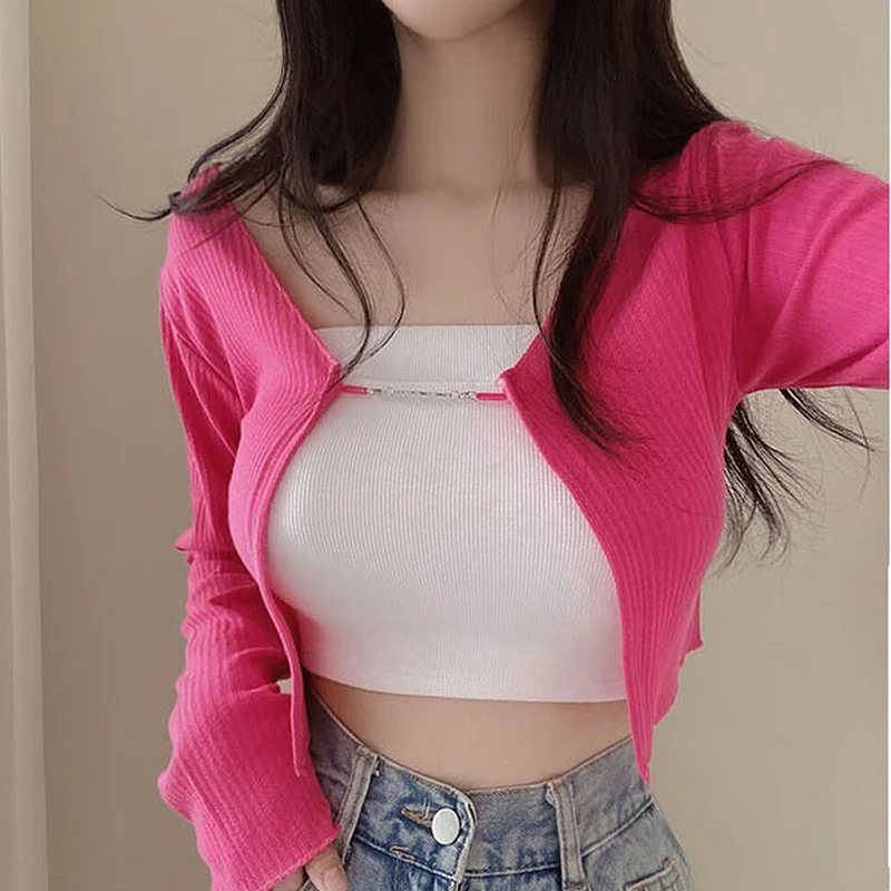 

Faionable Versatile ort Knitted Cardigan Coat Chain Design Slim Fit Outerwear Top Quali Material Commute Sle Spring S...