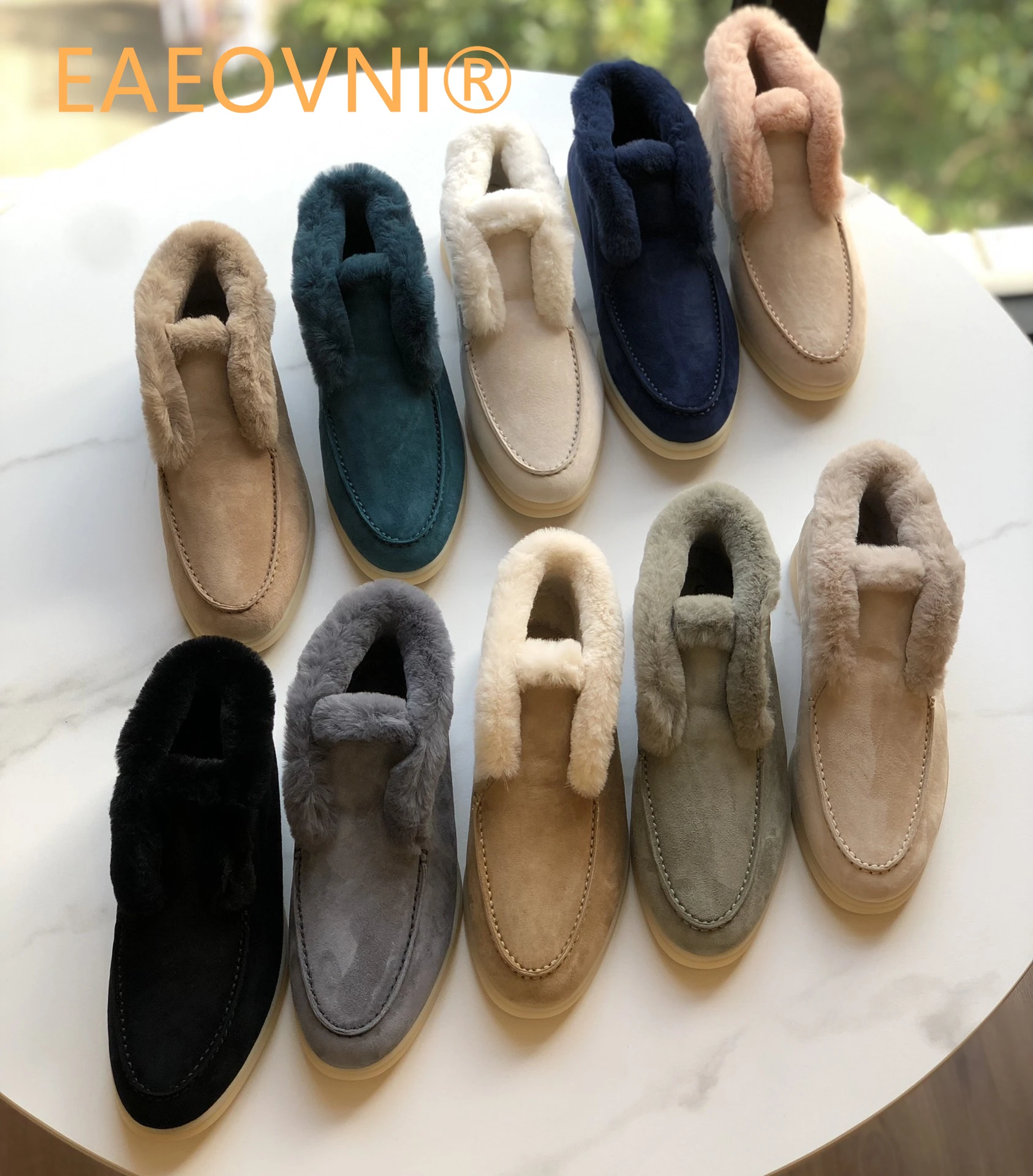 

Classic Design Furry Moccasin Shoes For Women Winter High-Top Loafers For Men Genuine Leather Shoes