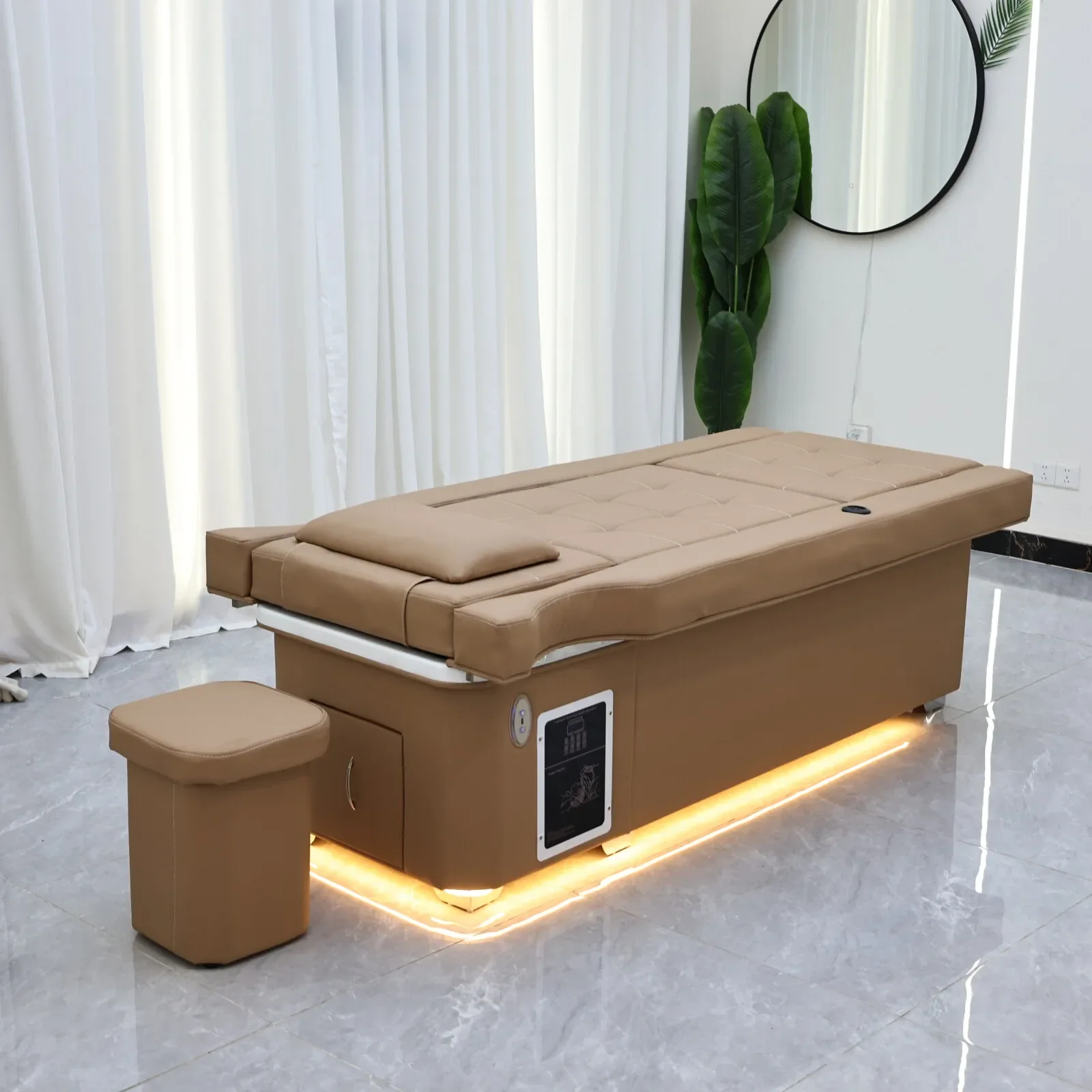 Elektrisches Shampoo-Liegebett in Erdtönen mit Massagefunktion – All-in-One-Salonstation mit Begasung, Fußbad und Haarwaschbecken – Detail 17