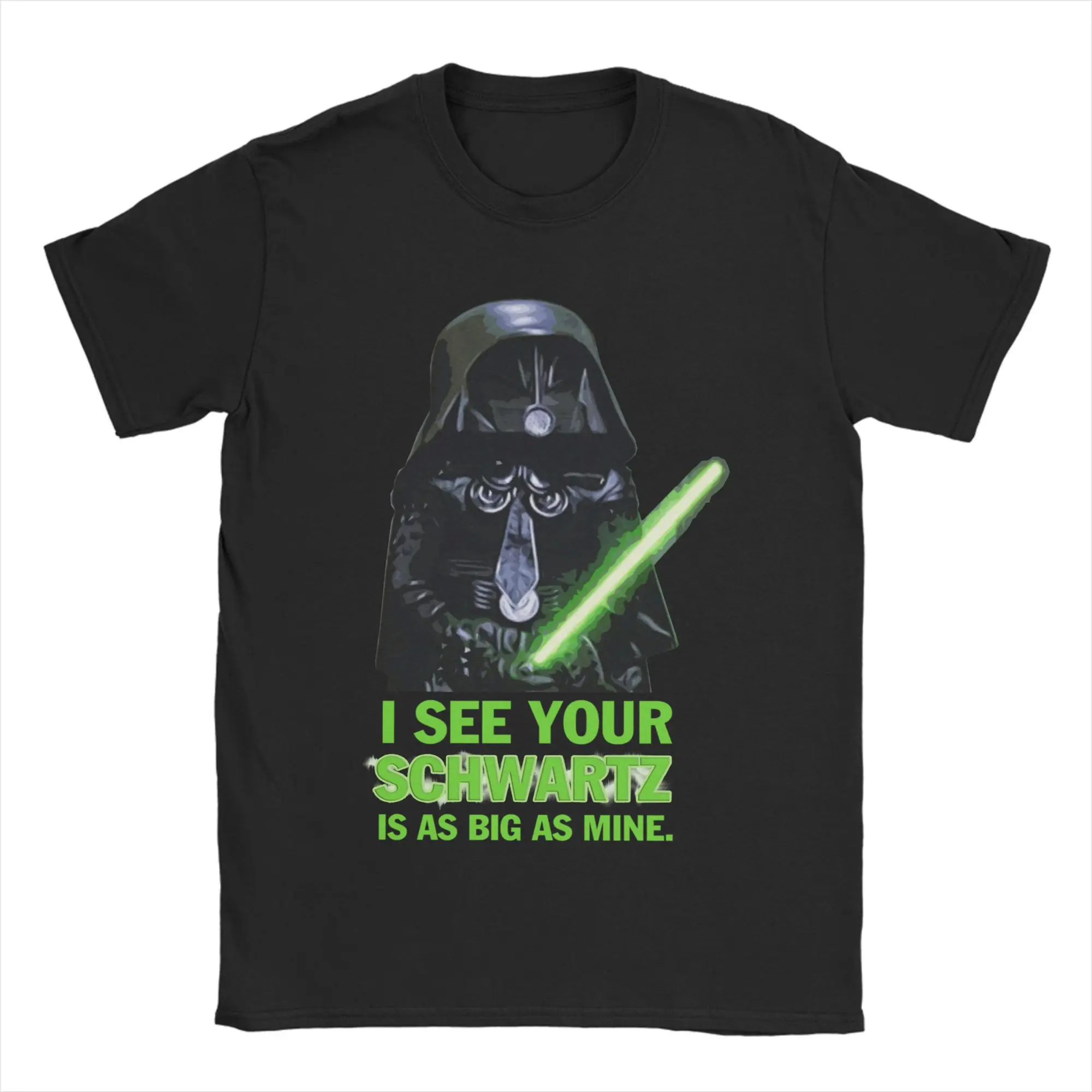 Ver tu Schwartz es tan grande como mío, camisetas de bolas espaciales, camisetas de algodón locas, camiseta de manga corta con cuello redondo, ropa de verano