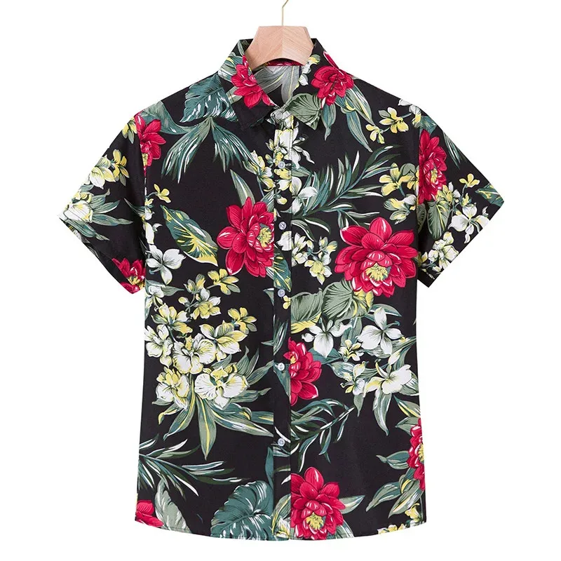 Camicia a maniche corte per bambini da spiaggia hawaiana con motivo a stampa vegetale Camicia casual con risvolto a maniche corte da ragazzo Top alla moda