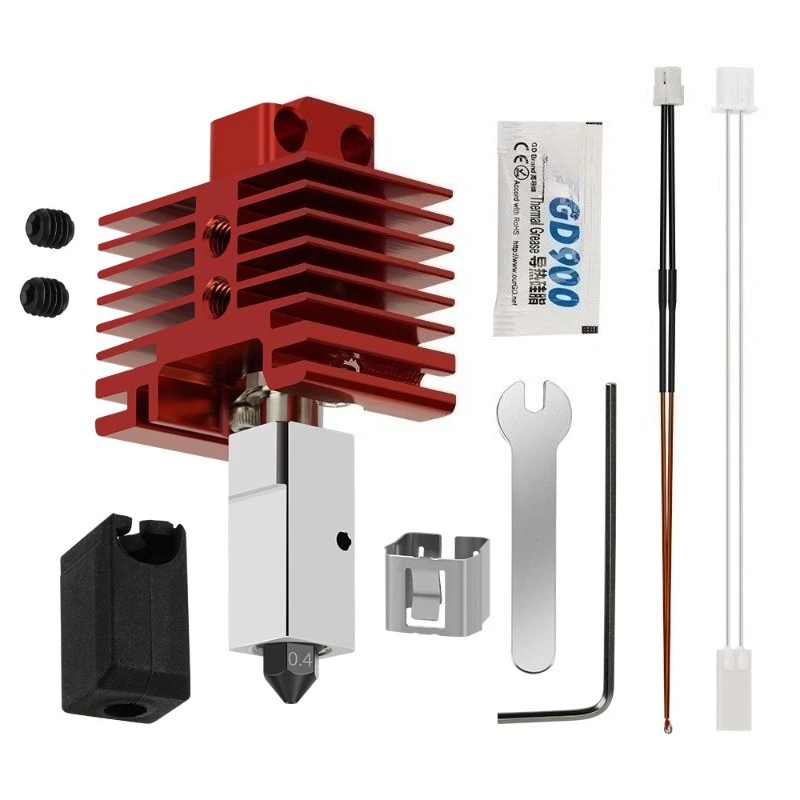 3D Printer 2.0 Version Hotend Kit, Hardened Steel Nozzle with Red Heatsink for Fast Heating and Anti-Clog Printing