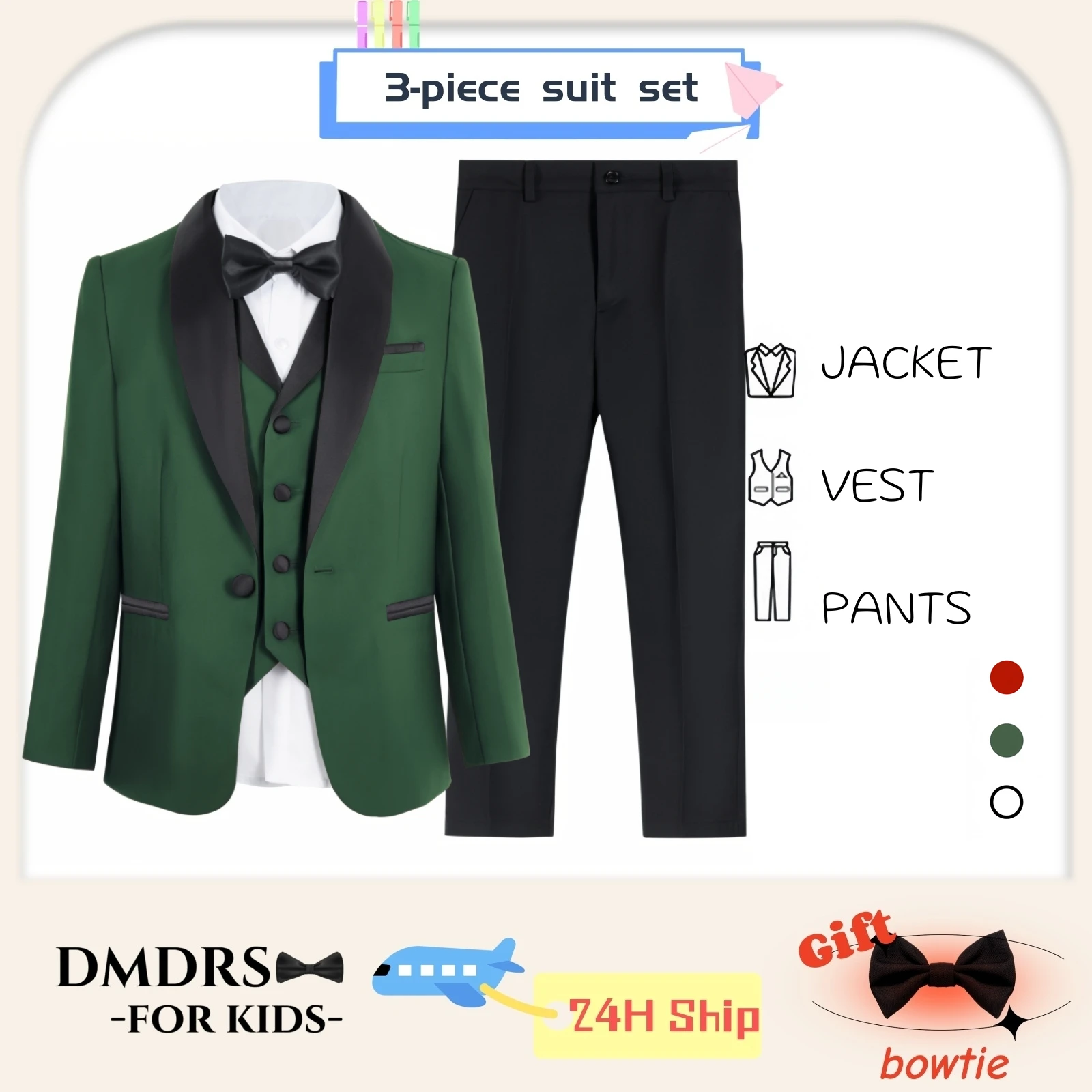 

4-Piece Formal Tuxedo Pants, Blazer Vest Pants Bow-tie In Stock Modern Shawl Neck Suit Set for Kids, Wedding Suit for Boys,