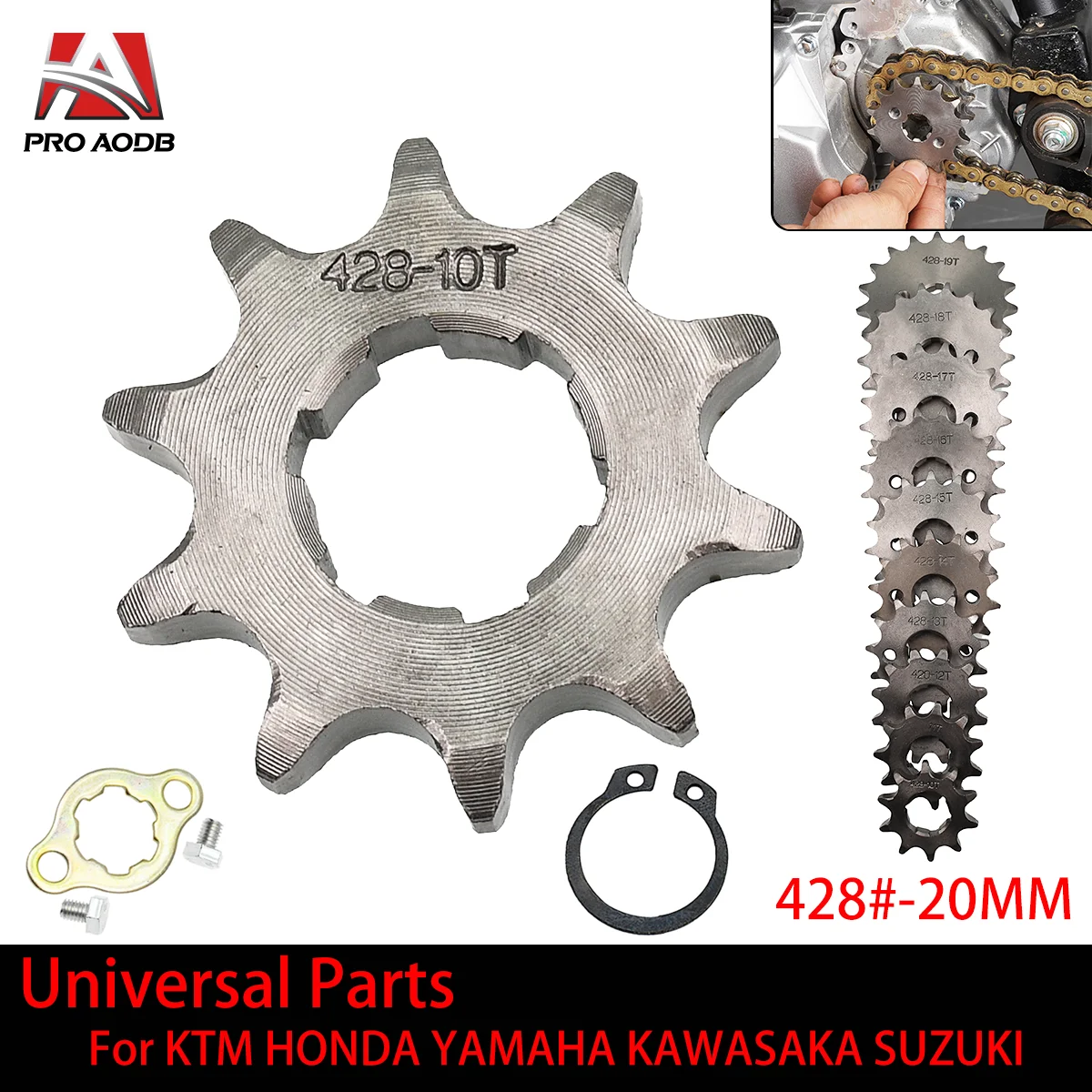 

Front Engine 428# 10T 11T 12T 13T 14T 15T 16T 17T 18T 19T Teeth 20mm Chain Sprocket With Retainer Plate Locker Motorcycle MOTO