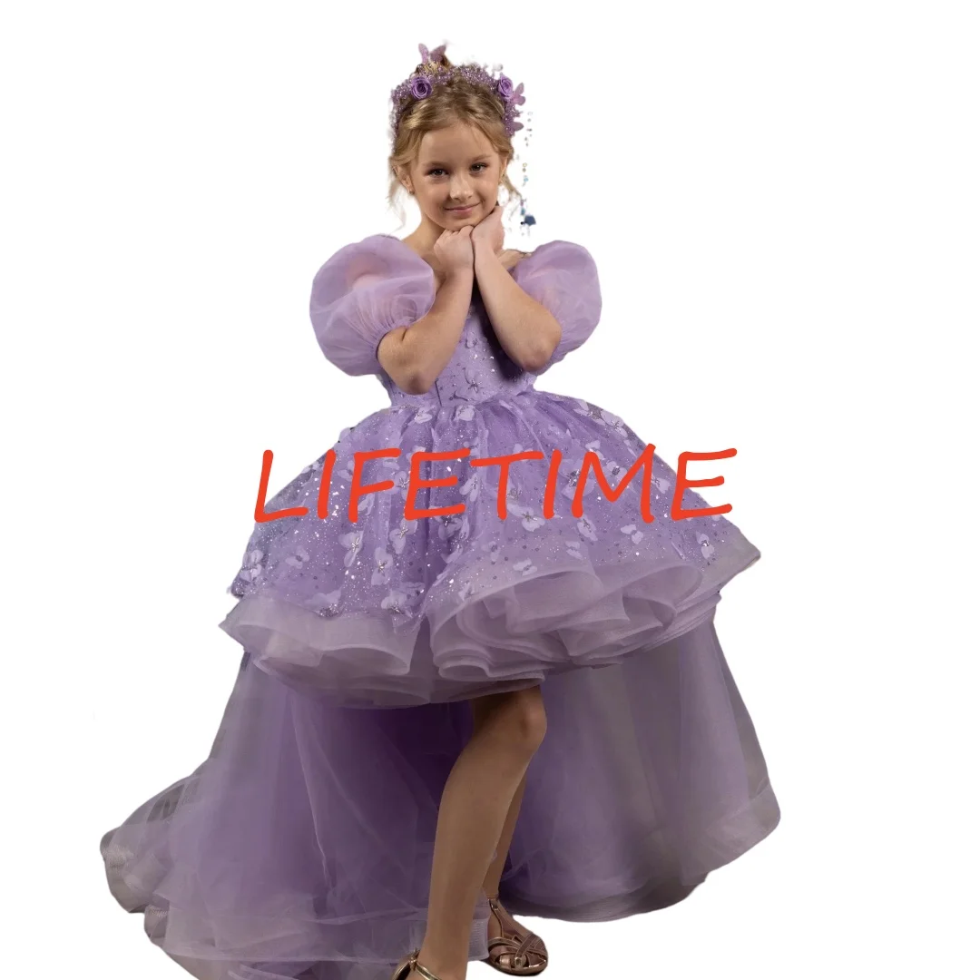 CustomizedLength 子供の誕生日パーティー初聖体拝領ガウンライラックフラワーガールドレス結婚式用 3D 蝶アップリケ高