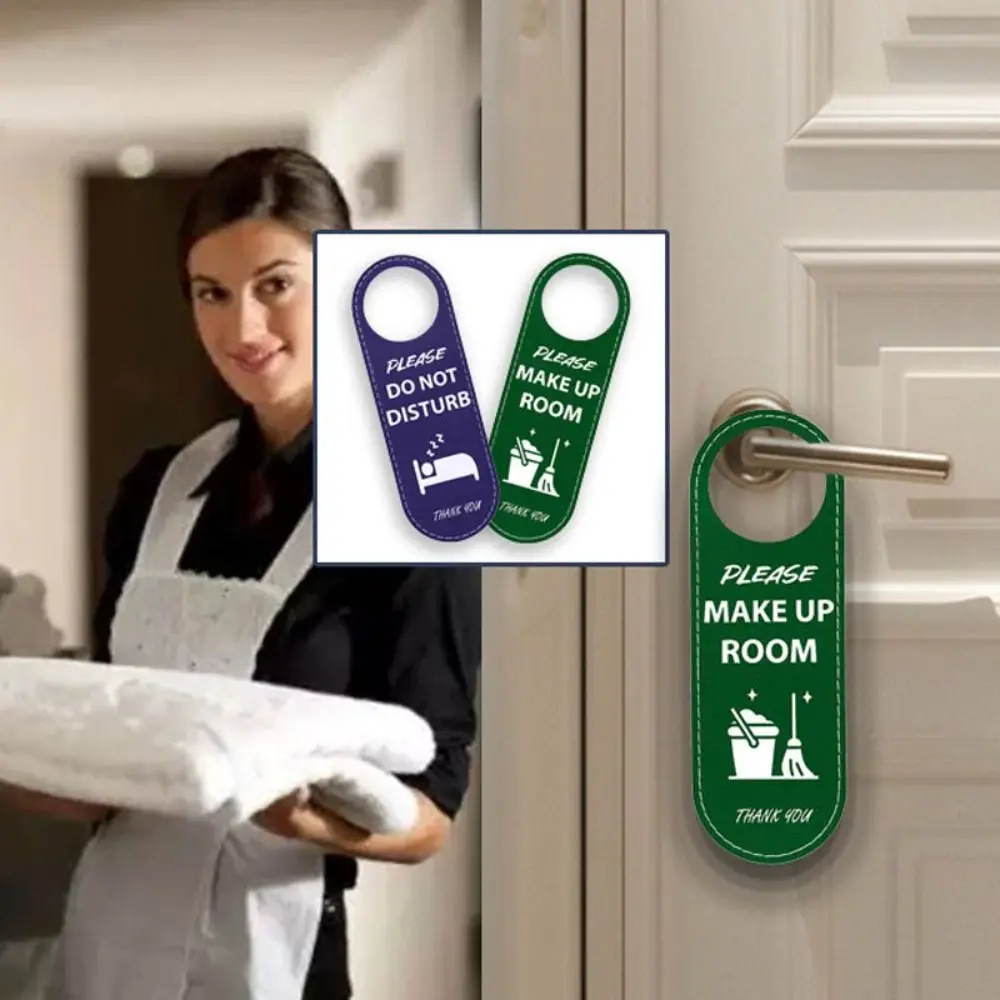 Durable PU Door Sign Double Sided Please Do Not Disturb Cleaning Label Door Hanger Hotel