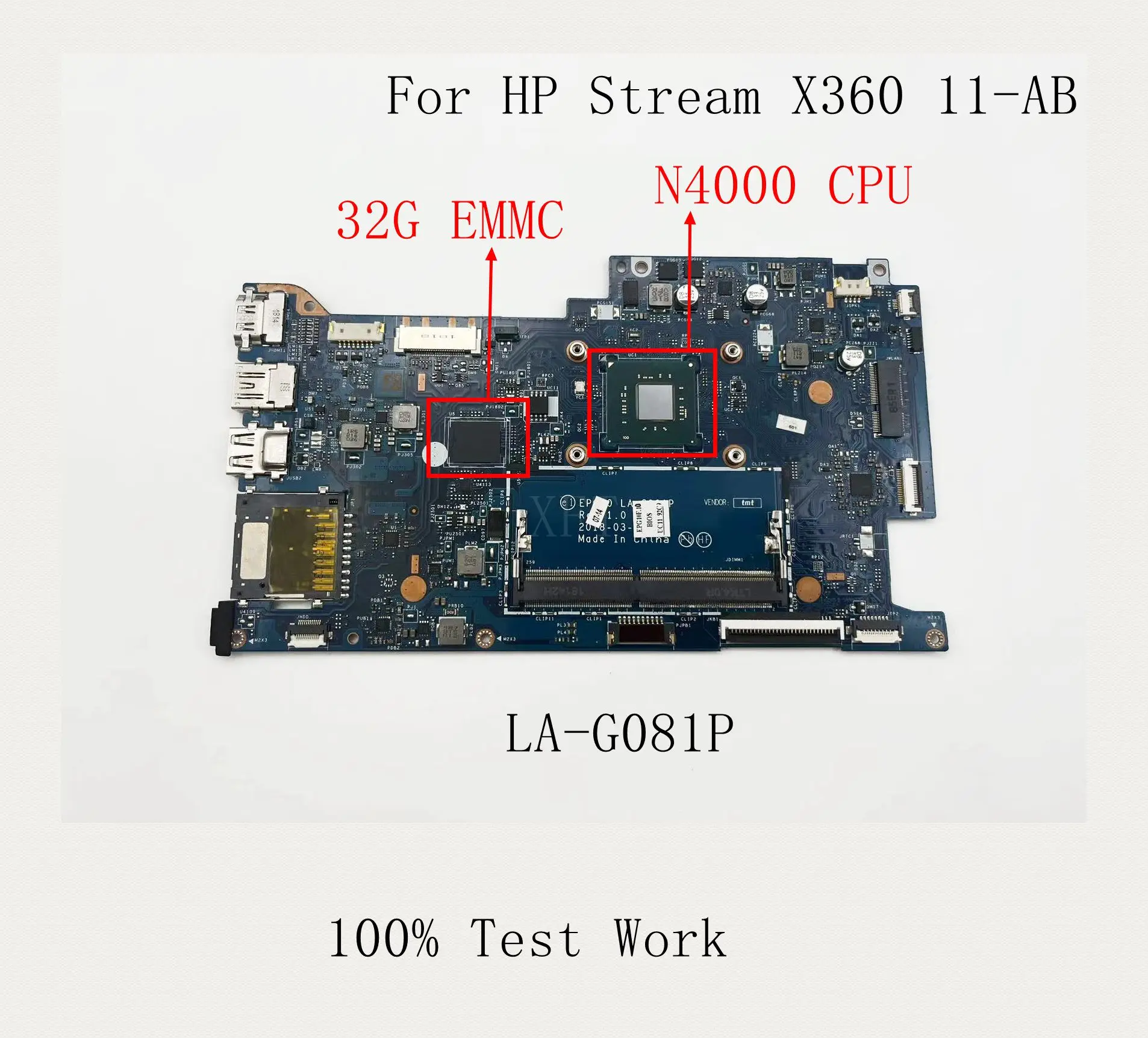 For HP Stream X360 11-AB Laptop Motherboard LA-G081P DDR4 N4000CPU 32GEMMC L17290-601 L22700-601 100% Test Work