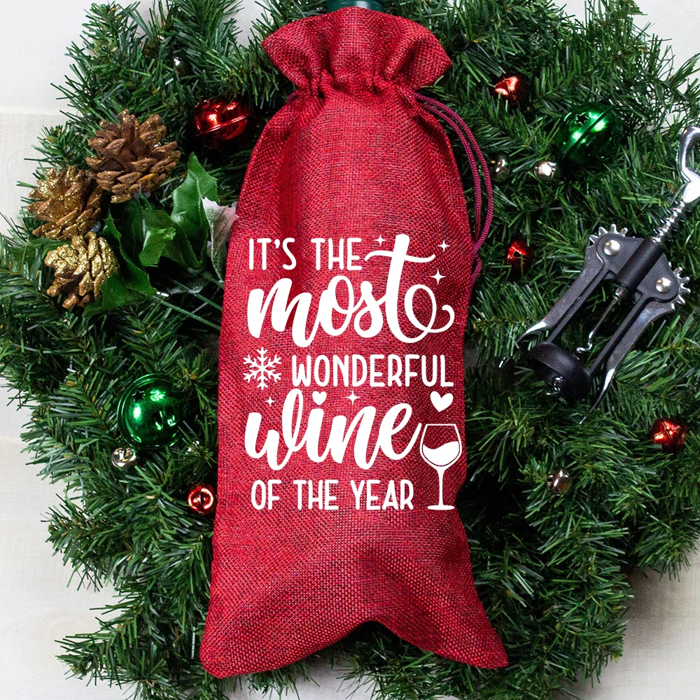 It's The Most Wonderful Wine of The Year Christmas Wine Bag Corporate Gifts Christmas Wine Bottle Holder Bag Xmas Party Decor