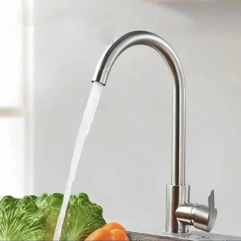 

2pcs Sets Stainless Steel Brushed Faucet Kitchen Sink Faucet Bathroom Water Faucets Kitchen Single Hole Faucets Home Accessories