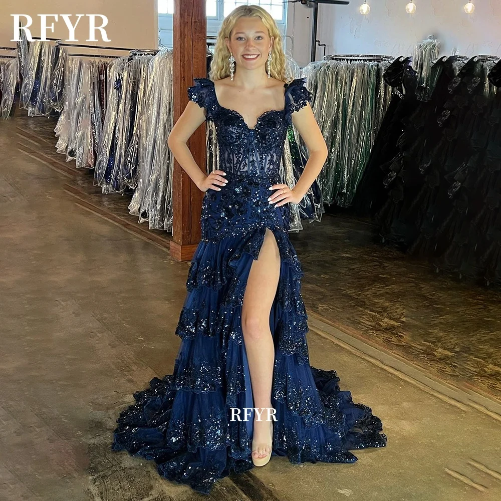 RFYR A Line Evening Dress Off Shoulder Tassels Prom Dress Applique Vestidos  De Noche Shiny Party Dress High Slit Customized - AliExpress 320