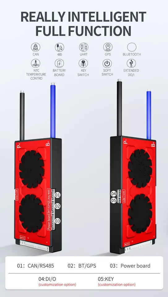 Lifepo4 Daly BMS 4S 8s 16s 24s 32s 100A 200A 250a 300A 400A 500A Smart BMS with Fan UART RS485 CAN Communication for Battery