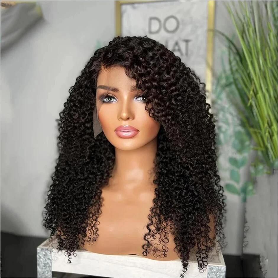 Long Soft 26‘’  Black Kinky Curly Density180  Babyhair For Black Women Lace Front Wig Heat Resistant Preplucked Glueless  Daily