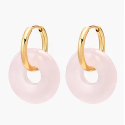 Crystal Earring Natural Rose Quartz Amethyst Crystal Green Aventurine Round Hollow Women Stone Stud Earrings Jewelry Gifts