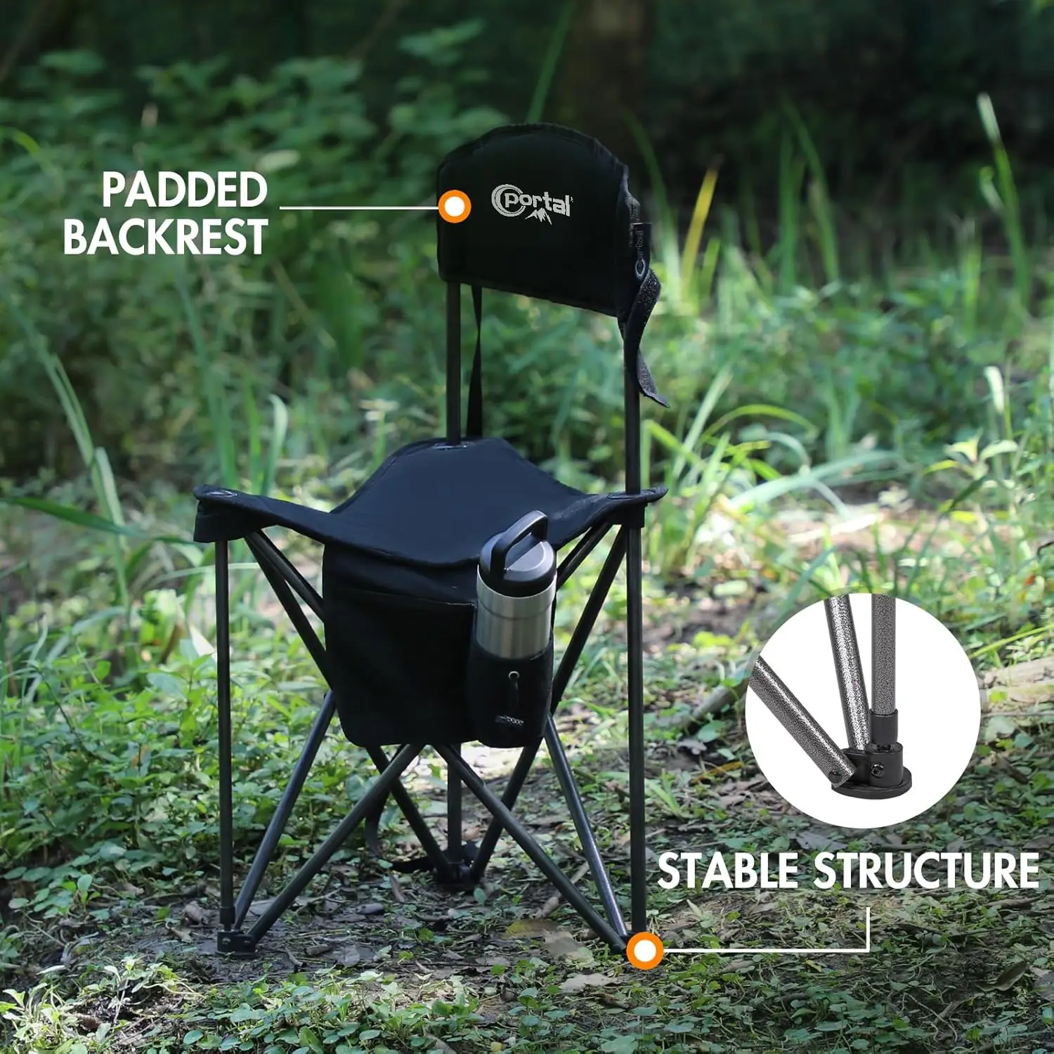 Extra Large Quick Folding Tripod Stool with Backrest for Fishing Camping and Outdoor Adventures