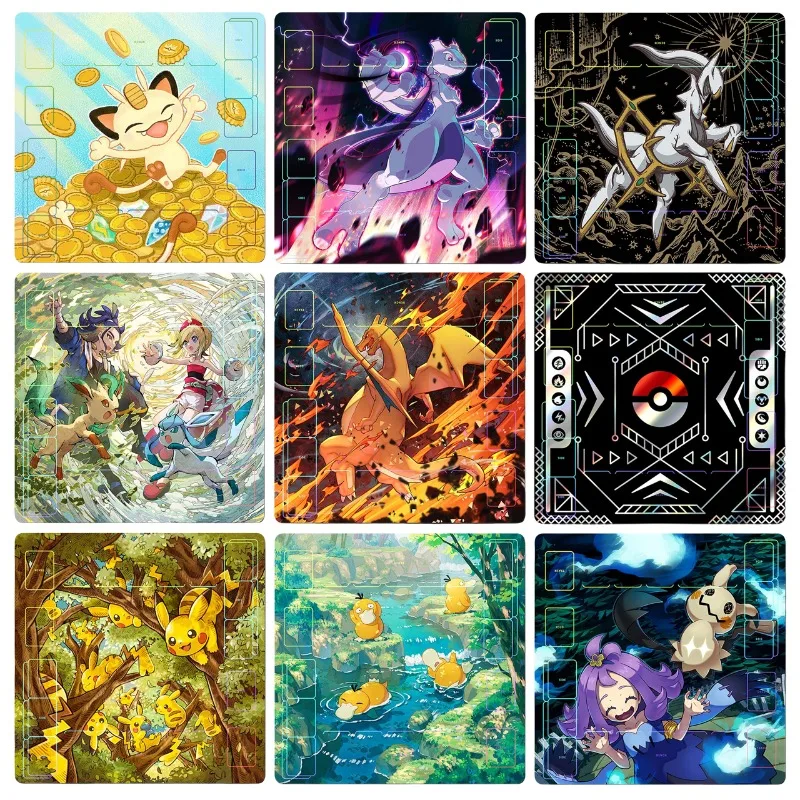 

Новый игровой коврик PTCG 600x600 мм для самостоятельной сборки с персонажами Solgaleo, Meowth, Psyduck, Lugia, 2 мм, без швов, одинарный резиновый коврик для настольных игр, подарок